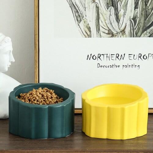 Cat Bowl Ceramic Inclined Mouth Neck Protecting Food Basin Drinking Water Double