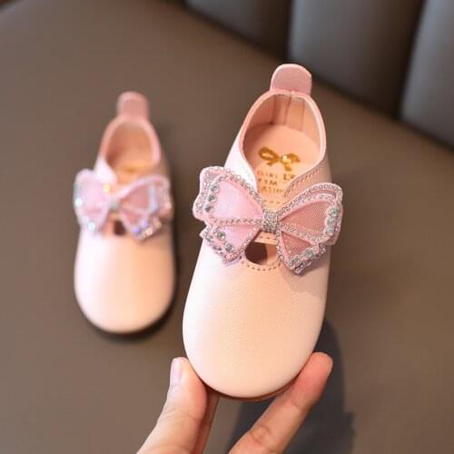 Girls' leather shoes 2020 new fashion childrens clothing autumn bowknot rhinestone princess shoes childrens flat shoes
