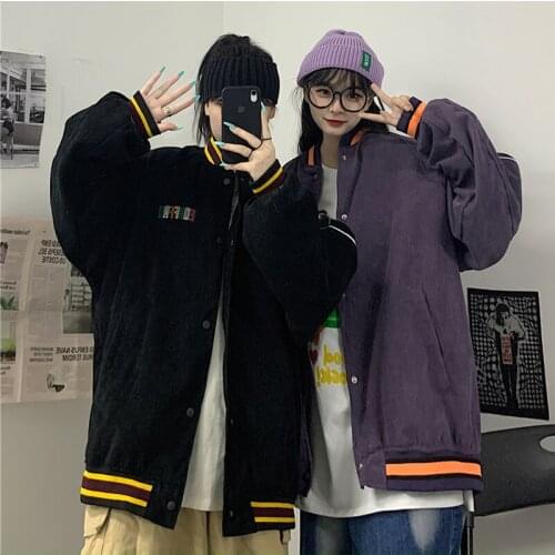 Womens Jacket Oversize Cardigan Baseball Harajuku Long Sleeve Hip Hop Embroidery Streetwear Korean Female Coat Winter Clothes