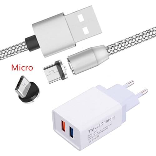 Magnetic Micro USB Charge Cable LED Wall Charger For Samsung S7 J7 A10 A6 Realme 3i 3 Pro Huawei Y7 P Smart 2019 Honor 7A 8A 8X