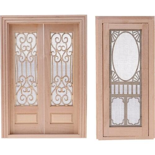 Wood Miniature External Hollow Screen Double Door + Single Door- Perfect 1/12 Dollhouse DIY Decoration Accessories