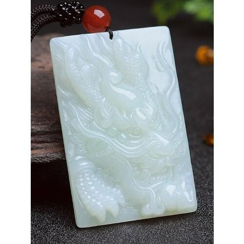 Hand Carved Hetian Jade Powerful Domineering Chinese Faucet Necklace Pendant White Jewel Faucet Lucky Amulet Jewelry