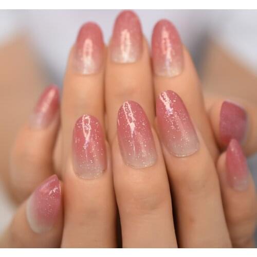 Press On Nails Glitter Fadeing Almond Supplies For Professionals Charms Lovely Peach Echiq Sharp Medium-short Flase Nail Tip