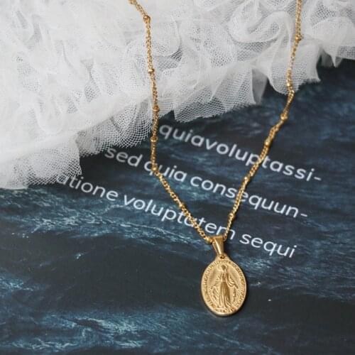 RHYSONG Double Totem Virgin Mary Pendant Gold Color Necklace Oval Coin Charms Chain Choker Enthic Style Jewelry Gift For Women