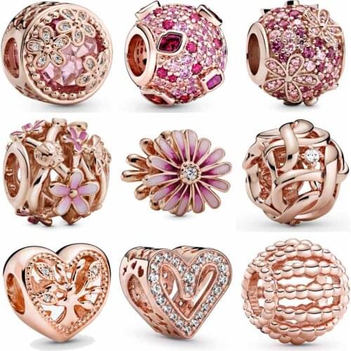 DIY Charms Rose Pave Pink Kiss Daisy Flower Tapestry Infinity 925 Sterling Silver Bead Fit Fashion Bracelet Jewelry