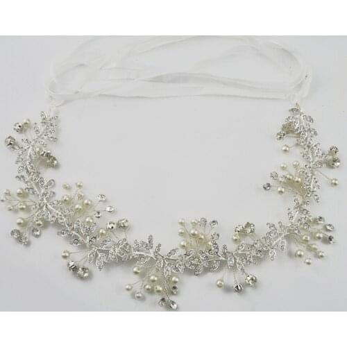 Women Pearl Rhinestone Crystal Headband Wedding Hair Accessories Gold Bridal Tiara Headpiece Forehead Pageant Crown Jewelry 2020