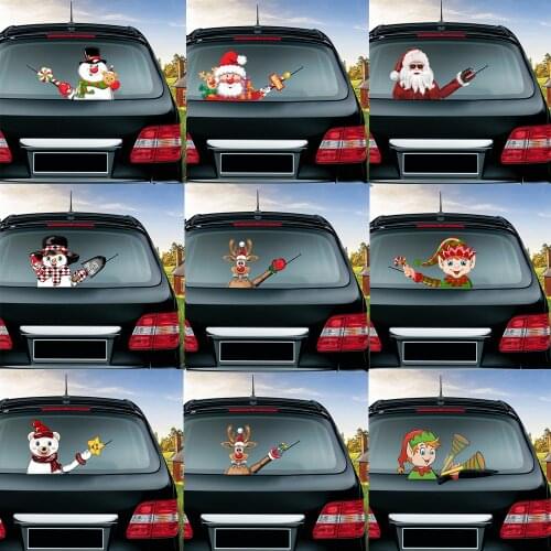 Christmas Santa Claus Creative Stickers Automobile Decorations For Car Rear Windshield Window Waving Wiper Stickers Car Styling