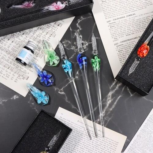 3Pcs Crystal Glass Pen Starry Dip Pen Glitter Powder Fountain Pen 6 Colors Ink Gift Box Set Writing Supplies