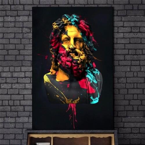 Sculpture of Zeus Oil Paintings on Canvas Greek Mythology Wall Art Posters and Prints Abstract Portrait Pictures Home Decoration