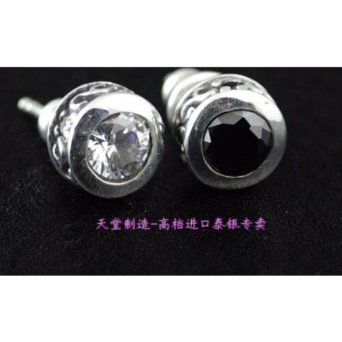 Thailand imports, Retro Style Round Zircon Silver Earrings 1 pair