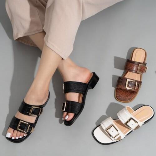 Women Slippers Serpentine Woman Belt Buckle Square Slippers Open Toe Beach Shoes Female Fashion Slides 2021 Ladies Outdoor Shoes