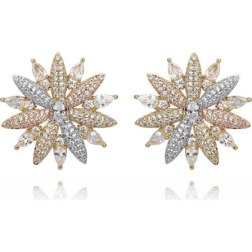 TIRIM Tendy Snowflake Dangle Stub Earrings for Women Luxury Sparking Cubic Ziron Stereo Elliptical Earing Fashion Jewelry Gifts