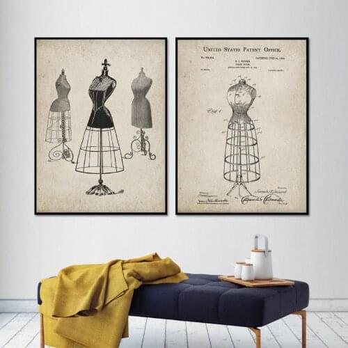 Three Dress Forms Couture Fashion Illustration Prints Vintage Patent Poster Wall Art Canvas Painting Sewing Room Wall Decor