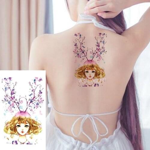 Waterproof Temporary Tattoo Sticker Cartoon Beautiful Girl Water-ink Flower Fresh Fashion Fake Tatoo Flash Tatto for Women Men