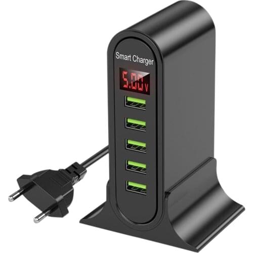 5 Port USB Charger HUB Multi USB Charging Station Dock Desktop Wall Home LED Display Universal Chargers EU US UK Plug