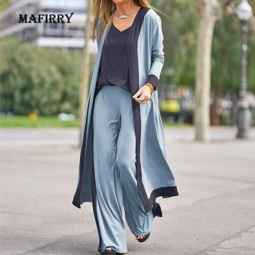 Women Solid Casual Loose Three Piece Set Long Sleeve Cardigan+Tops+Wide Leg Pants Suit Femme V Neck Home Suit 3 Piece Set Clothe
