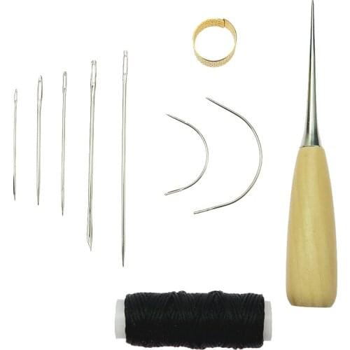 10pcs Leather Craft Hand Stitching Sewing Tools Awl Waxed Thread Thimble Kit