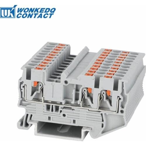 Din Rail Terminal Block PT 2.5-Twin 3 Conductors Push In Spring Screwless Feed Through Wire Conductor 10pcs wire connector