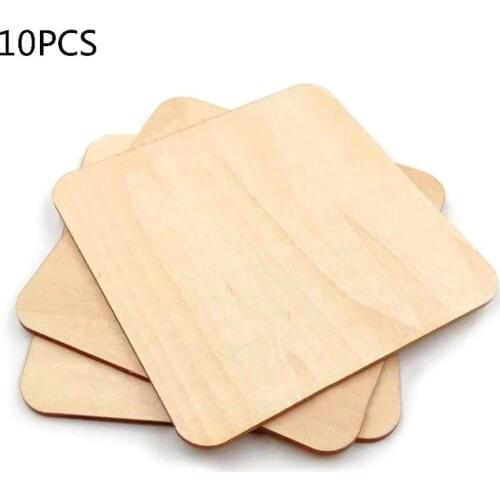 10pcs Wooden Blank Plaque Square Wood Pieces Tags DIY Craft Pyrography Projects Games Scrapbooking Ornament 70mm