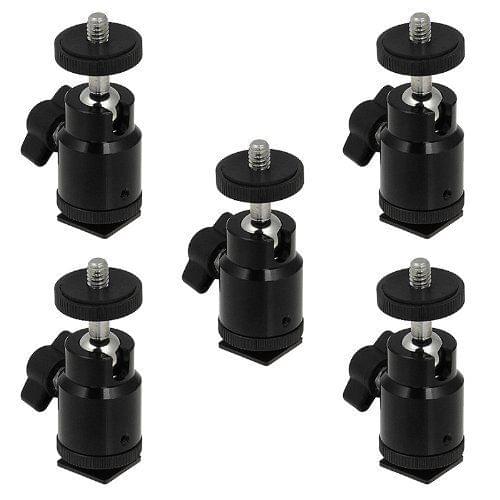 5 Universal 1/4"-20 Camera Accessory Mount to Hot or Cold Shoe w/ Mini Ball Head