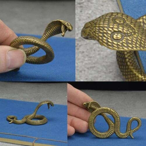 Antique Bronze Cobra boa Snake Statue Miniature Figurines Copper Zodiac Animal Desk Decorations Tea Pets Ornaments Brass Crafts
