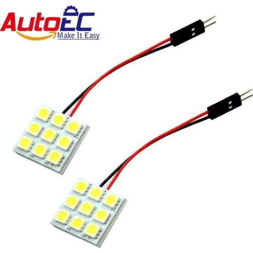 AutoEC 10pcs Dome Light 9 SMD 5050 LED Car 12V White Blue with Festoon T10 BA9S Adapter #LL08