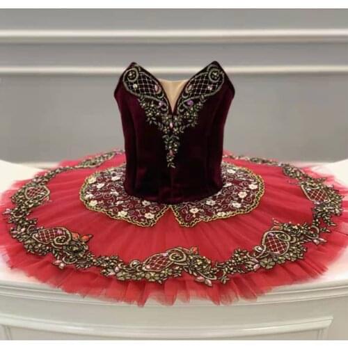 FLTOTURE Burgundry Ballet Tutu Professional Children Pancake Red Skirt Esmeralda Performance Costumes