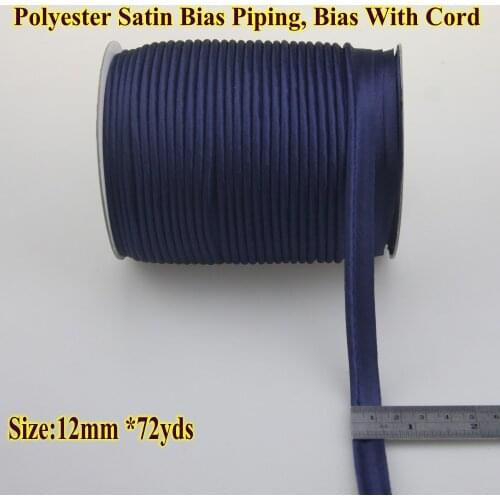 Free Shipping-Polyester satin Bias Tape with cord,Piping tape,size: 12mm,1/2",72yds for DIY garment,DIY hand,navy blue,dark blue