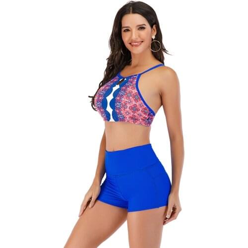 Boxer Swimsuit Women Floral Print Bikini 2021 Sexy Bathing Suit High Waist Bikini Set Biquini Push Up Swimwear