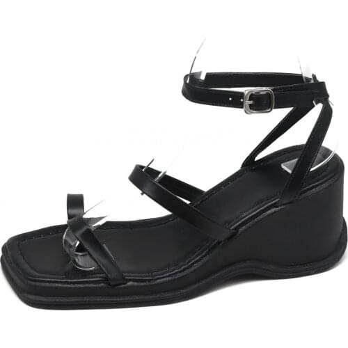 Wedge High Heel Sandal For Women Sandals Straps Suit Female Beige Hasp Loafers Summer Womens Women’s Shoes Standard Size