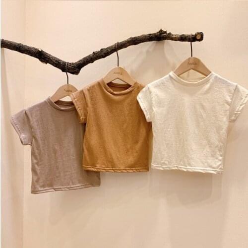 Kids T-shirt Cotton Casual Unisex Short Solid O-Neck baby boy girls clothes Korean Fashion 2020 summer