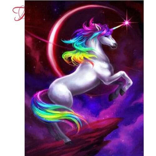 DIY By Number Kit Gifts Wall Art Decor Home Room Color Animal Unicorn Kirin 5D Diamond Canvas Painting Full Square Drill Picture