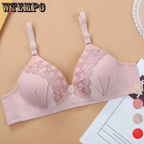 Women Sexy Underwear Bras Plus Size Push Up Bra Embroidery Floral Pink Thin Wireless Seamless Large Breast Gathered Bralette