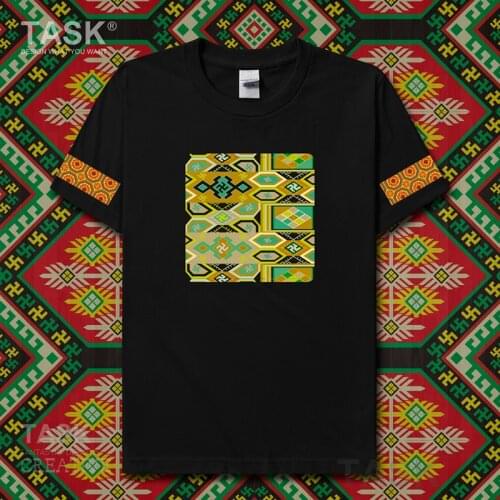 Characteristic national style t-shirt Chinese Ethnic Minorities Tujia Nationality Pattern Print O-Neck Slim Men Streetwear 01
