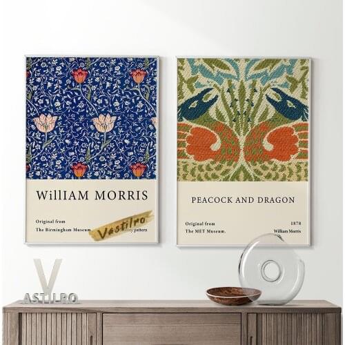 William Morris Art Prints Peacock And Dragon Textile Designs Poster Medway Pattern Abstract Flower Canvas Painting Home Decor