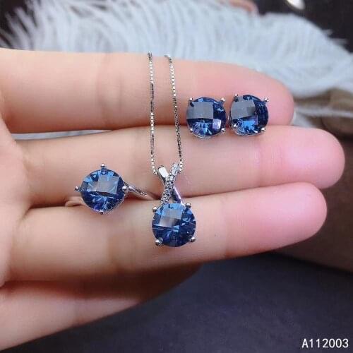 KJJEAXCMY Fine Jewelry 925 sterling silver inlaid natural blue topaz female ring pendant earring set fashion supports test