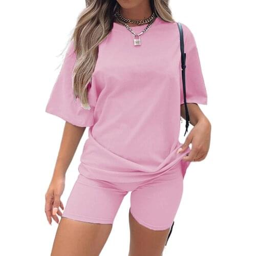 Two Peices Set Summer Sets Women Casual Two Pieces Short Sleeve T Shirts and High Waist Short Pants Solid Outfits Tracksuit