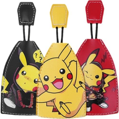 Pokemon Pikachu Leather Keychain Car Key Protective Cover Cute Cartoon Pendant Men and Women Car Key Chain Bag Ornaments