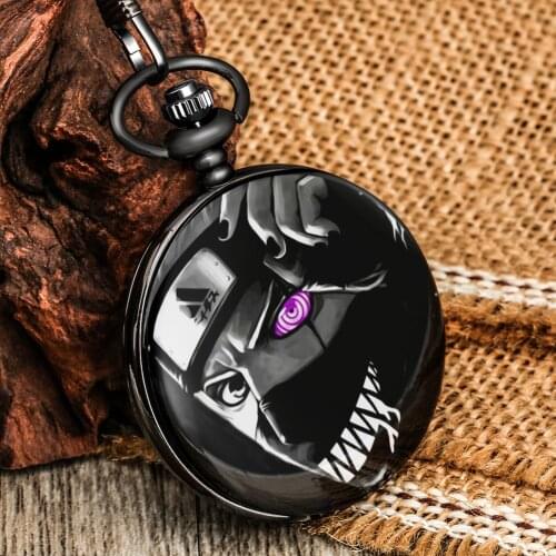 Handsome Comics Pocket Watch High End Black Case Quartz Numerals Dial Durable 30cm Thick Chain Pendant Gift For Boys And Girls