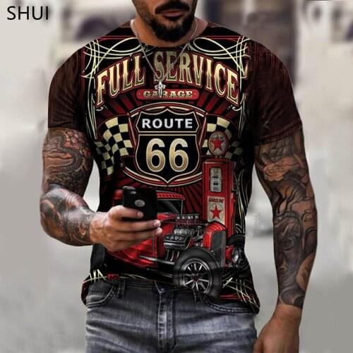 2021 Summer New Route 66 3D Printing Mens Street T-shirt O-neck Short-Sleeved Mens Casual Oversized T-shirt Top XXS-6XL Black