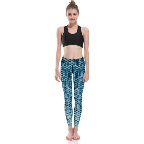 Hot Sales Active Mermaid Women Sports Elastic Yoga Leggings Purple Blue Fishscale 6 Patterns Running Dance Tights