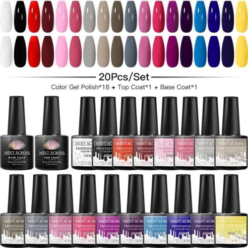MEET ACROSS 8/5ml Nail Gel Polish Set 20/60 Pcs Nail Kit Spring Bright Soak Off UV Gel Nail Varnish Base Top Coat Gel Lacquer