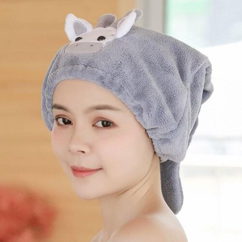 Cute Dry Hair Towel Quick-drying Hair Cap Coral Fleece Shower Cap for Women Fawn Pattern Super Absorbent Bath Accessories