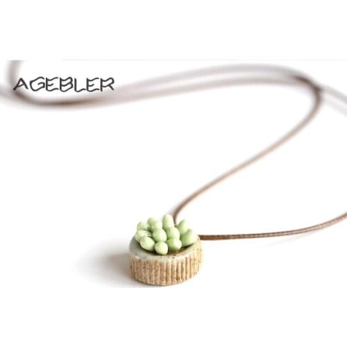 Fashion Cactus necklace Handmade Jewelry Ceramic Chain Necklaces & Pendants For Women Simple Clothes Accessories choker Gift