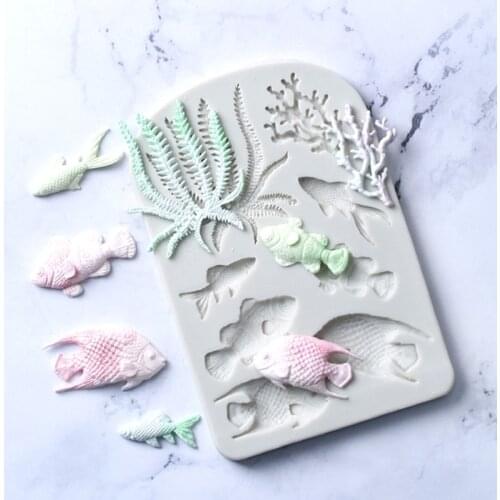 Seaweed Coral Fish Relief Fondant Cake Decoration Silicone Fudge Mold Decoration Tool Chocolate Syrup UV Resin Mold