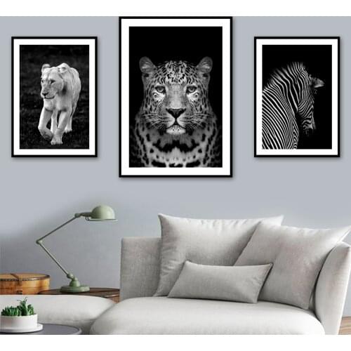 Black White Jungle Animals Lion Leopard Zebra Wall Art Canvas Painting Nordic Posters And Prints Wall Pictures Kids Room Decor