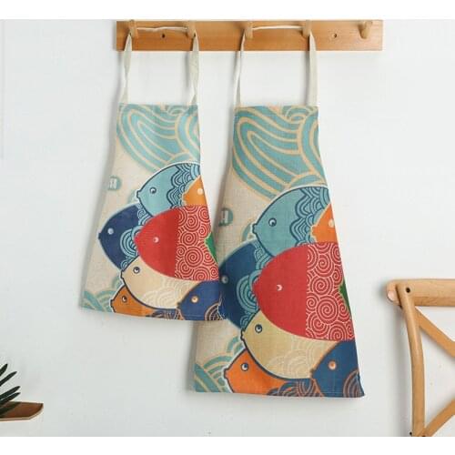 Creative apron anti-fouling overalls parent-child cotton and linen printed apron womens kitchen home apron kitchen apron