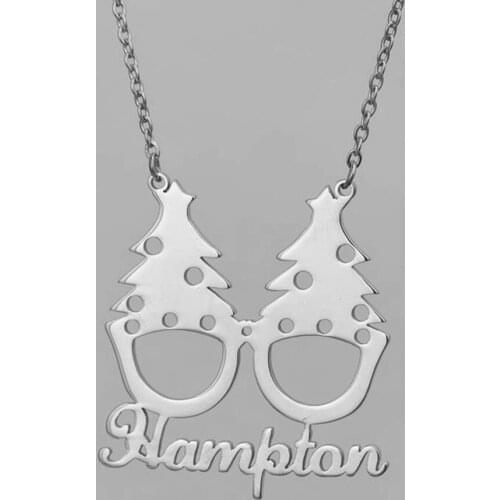 Custom Christmas Gift Name Necklace Christmas Tree Glasses Name Pendant Necklaces Personalized Jewelry Women Men Bijoux Choker