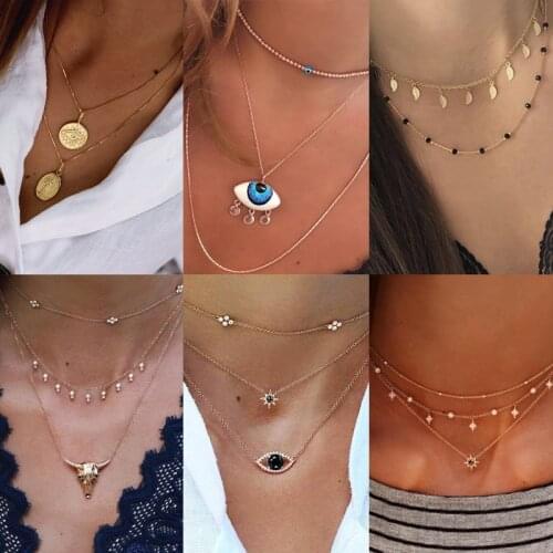 Tocona 15 Style Bohemian Moon Pendant Necklace Shiny Crystal Stone Pretty Butterfly Heart Eyes Geometric Jewelry Naszyjnik