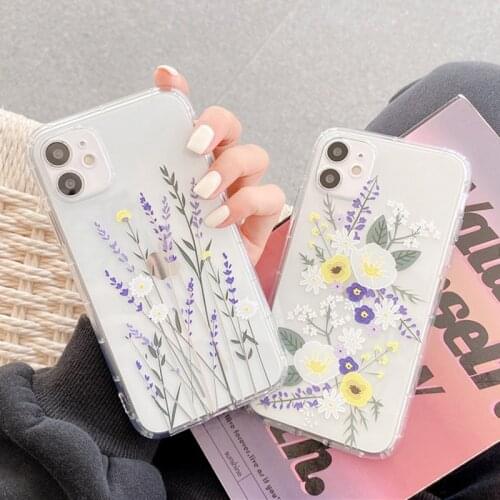 For iPhone 7 8 Plus XR XSMax 12 Mini 11 12 Pro Max SE20 Fashion Beautiful 3D Relief Purple Flower Clear Soft TPU Shockproof Case